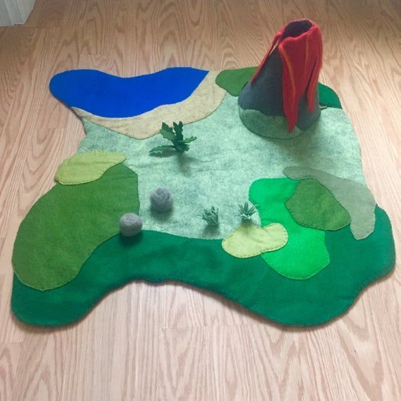 Felt Dinosaur and Mountain Play Mat / Volcano Playscape / Large Dino Playmat / Activity -   15 fabric crafts For Kids play mats ideas