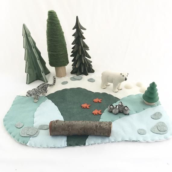 Polar exploration Landscape Playscape Play Mat - woodland lake wool felt pretend play storytelling Zoo Africa safari animals cave -   15 fabric crafts For Kids play mats ideas