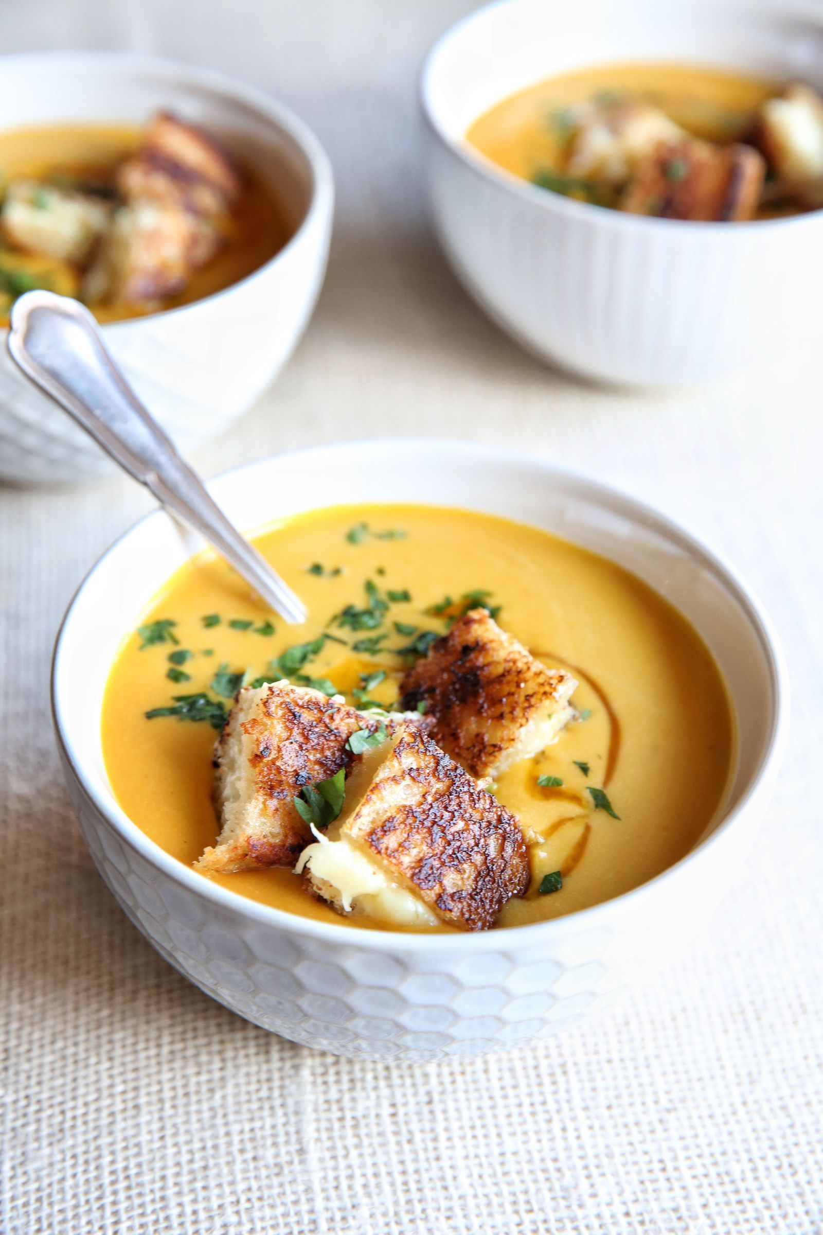 Creamy Pumpkin Soup with Grilled Cheese Croutons -   15 healthy recipes Soup grilled cheeses ideas