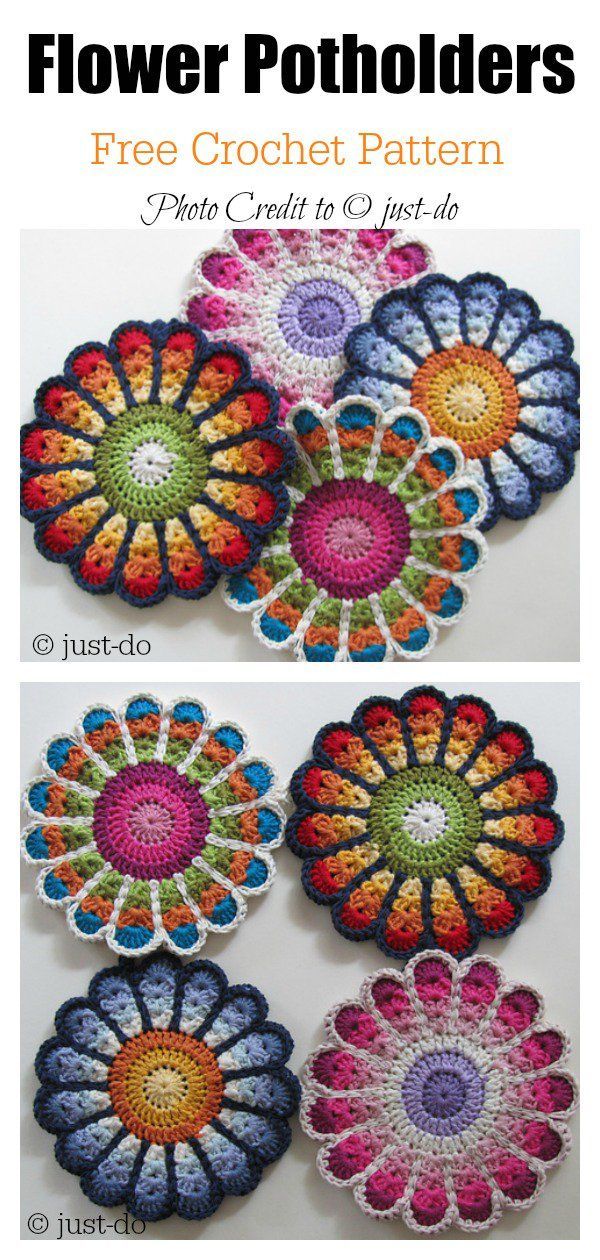 Colorful Crochet Flower Pot Holder with FREE Pattern -   15 knitting and crochet Free Patterns hot pads ideas