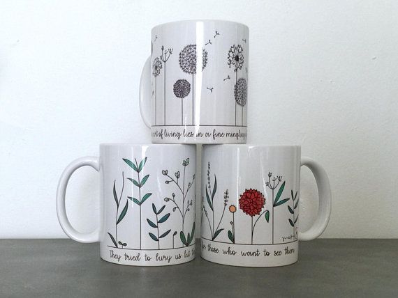 Botanical Mug Set / Mug Set / Mug with Saying / Botanical Mug / Flower Mug / Dandelion Mug / Floral Mug / Plants / Quote Mug / Qty Discount -   15 save plants Quotes ideas