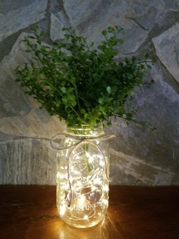 Lighted mason jar, farmhouse greenery, rustic decor, boxwood decor, farmhouse wedding, mason jar decor, country wedding -   15 wedding Simple decorations ideas