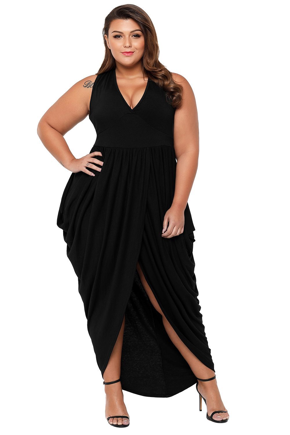 Black Length Partying Draping Maxi Plus Size Dress -   16 dress Black wood ideas