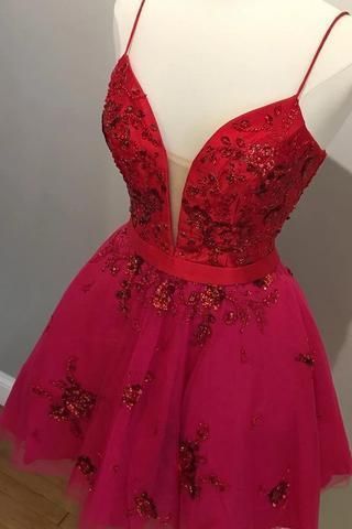 Sexy Spaghetti Straps Red Short Party Dress, Appliques Prom Dress -   16 homecoming dress Classy ideas