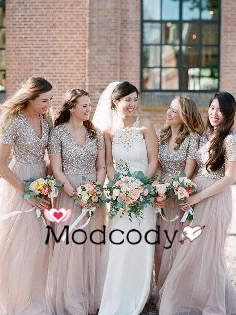 Gorgeous Champagne Sequined Long Bridesmaid Dress from Modcody -   17 dress Bridesmaid tulle ideas