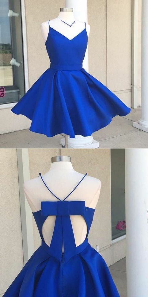 Royal Blue Cute Homecoming Dresses with Bowknot,Sleeveless Halter V-Neck Prom Dresses -   17 dress Homecoming blue ideas