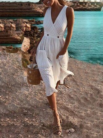 V Neck White Elegant Casual Striped Dresses -   17 dress Summer elegant ideas