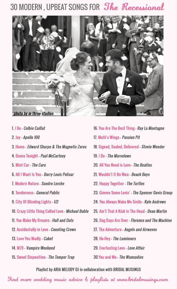 Wedding Music: 30 Modern, Upbeat Recessional Songs -   17 upbeat wedding Songs ideas