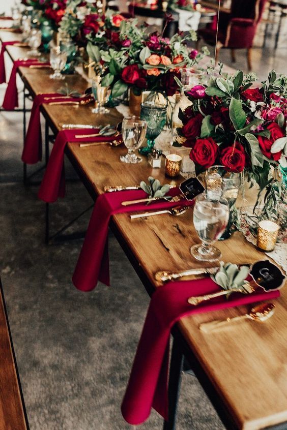 Autumn wedding colors 2019 { Blackberry + Dark Blue + Maroon + Spicy Orange + Wine } -   17 wedding Table colors ideas