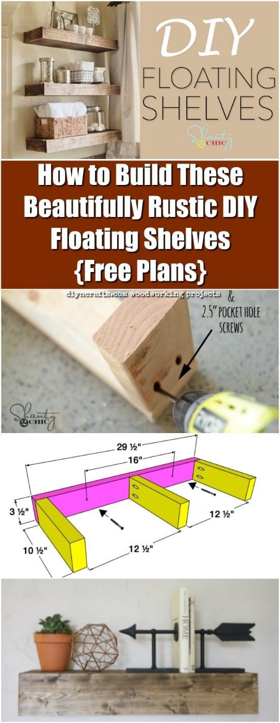 How to Build These Beautifully Rustic DIY Floating Shelves {Free Plans} -   18 diy projects House floating shelves ideas