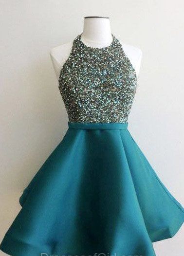 Halter Prom Dress, Beaded Prom Dresses, Blue Homecoming Dress, Open Back Homecoming Dresses,YY52 from modern sky -   18 dress Blue green ideas