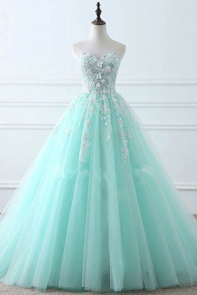 Green Appliques Tulle Formal Prom Dress, Elegant Sweetheart neckline Tulle Evening Dress -   18 dress Blue green ideas