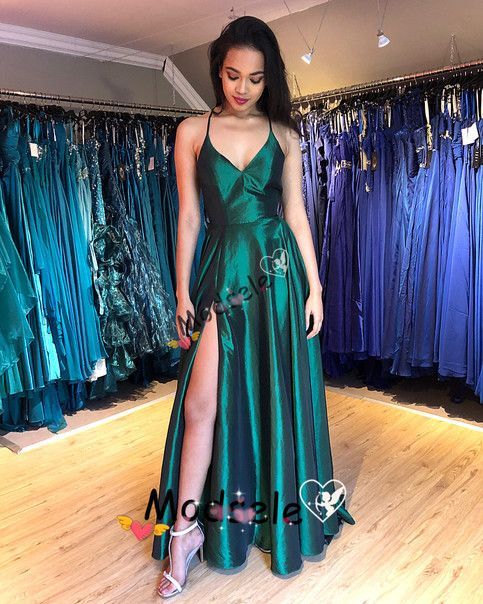 Simple A-line Green Long Prom Dress from modsele -   18 dress Blue green ideas