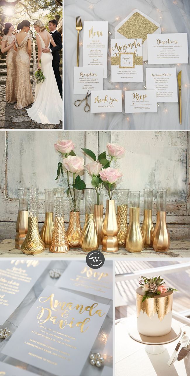 simple gold foil wedding invitations with glittery belly band and tag SWFI004 -   18 wedding DIY gold ideas