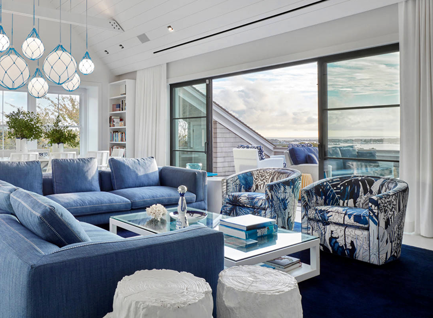 Beautiful Blue Living room decor with blue floral armchairs and blue sectional sofa -   9 room decor Blue awesome ideas