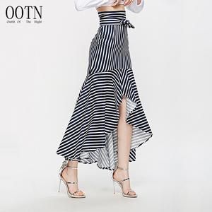 Boho Ruffle Asymmetrical Long Skirt Women Summer Blue Striped High Waistmodkily -   12 dress Coctel skirts ideas