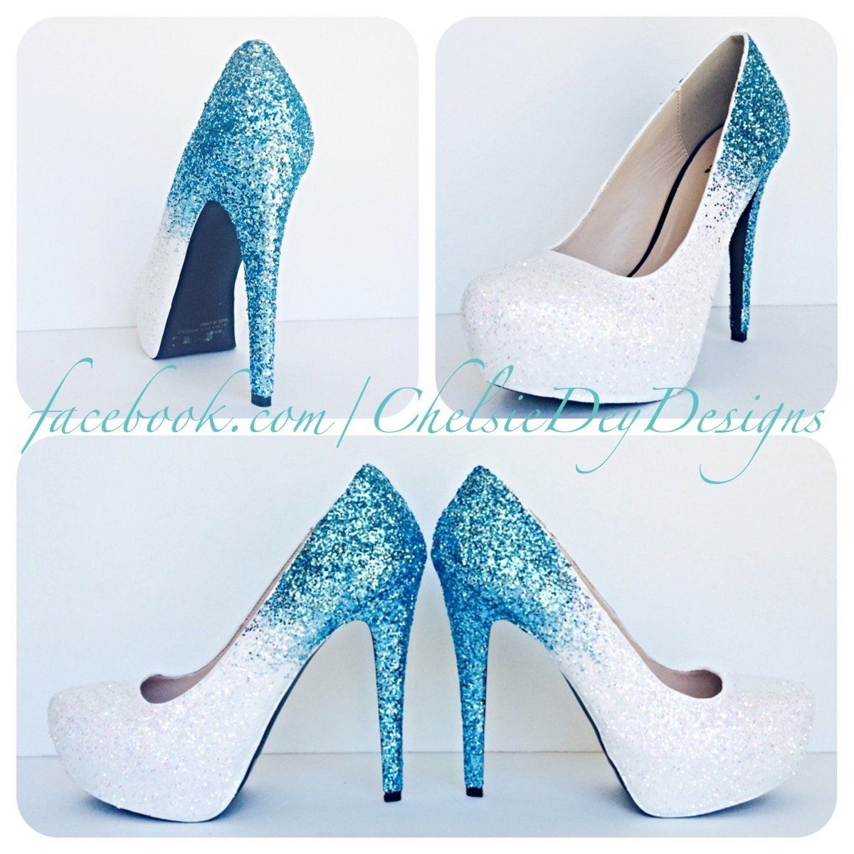 Ombre Glitter High Heels, Aqua White Wedding Shoes -   13 DIY Clothes Shoes high heels ideas