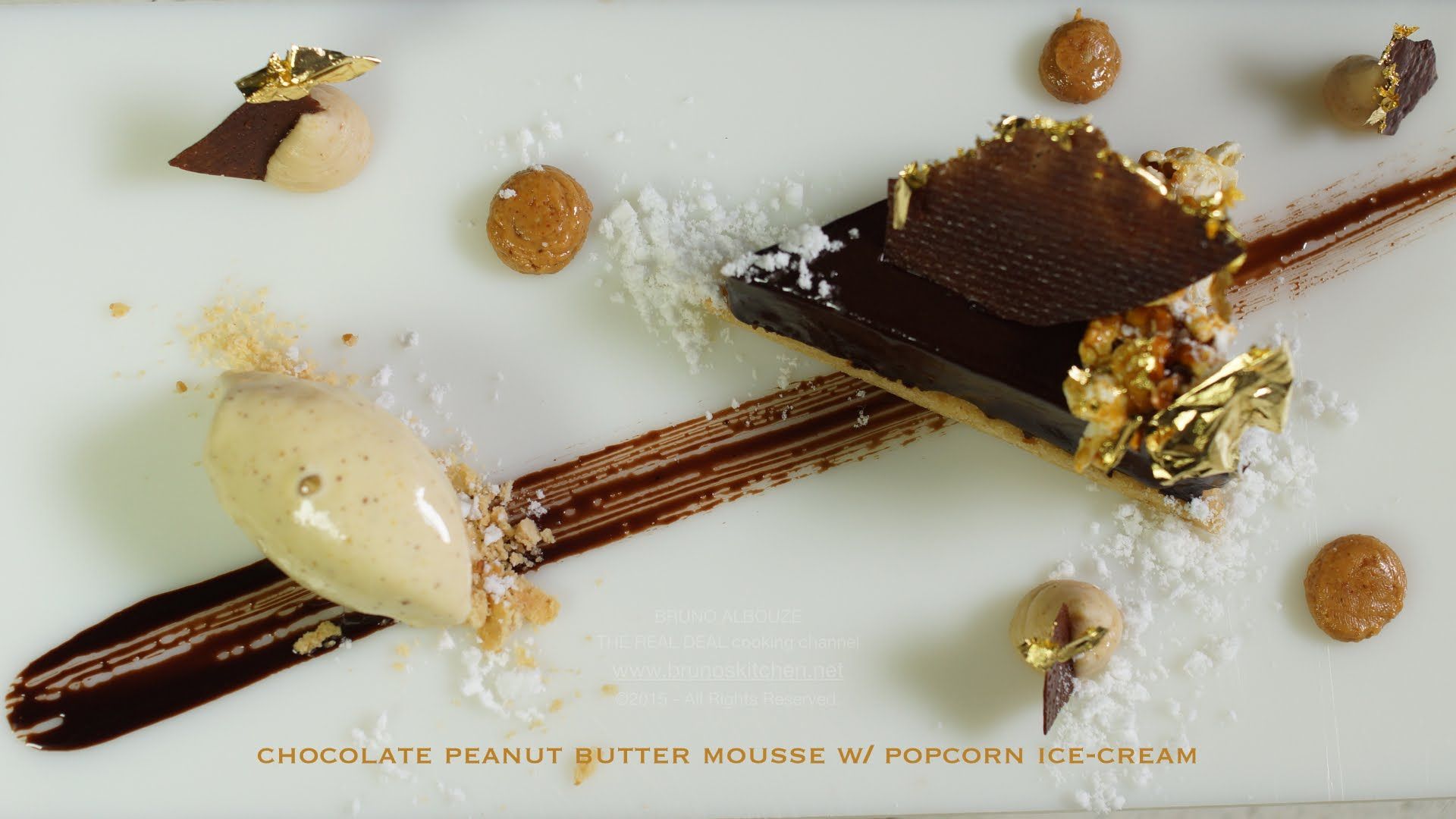 Chocolate Peanut Butter Mousse w/ Popcorn Ice Cream – Bruno Albouze – THE REAL DEAL -   14 desserts Plating peanut butter ideas