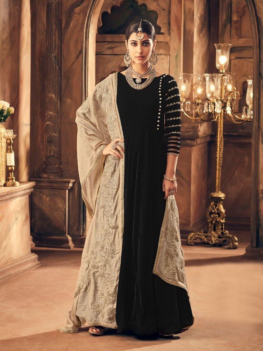 Black And Cream Embroidered Designer Anarkali Suit -   14 dress Designs anarkali ideas