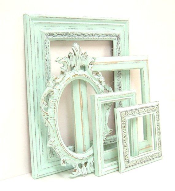 Home Decorating Ideas Vintage Shabby Chic Frame Pastel Mint Green Picture Frameset Ornate Frame Shabby - Home Decor Design -   14 room decor Pastel mint ideas