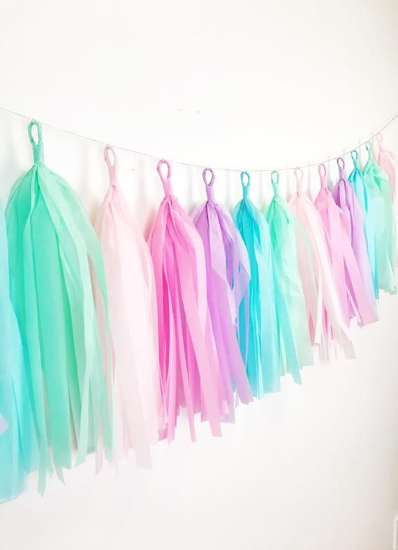 Pastel Mint Green, Pink, and Lilac Tassel Garland - Pastel Party Decor, Mint and Purple Decor, Unicorn Theme Banner, Unicorn Party Decor -   14 room decor Pastel mint ideas