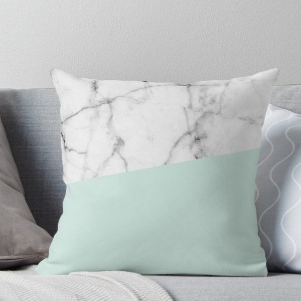 'Real White marble Half pastel Mint Green' Throw Pillow by 5mmpaper -   14 room decor Pastel mint ideas