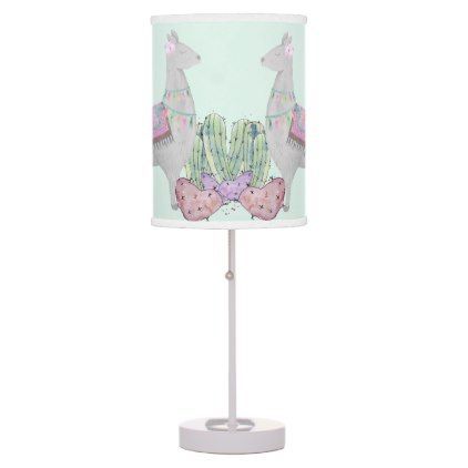 Llama and Cactus Hearts - Pastel Mint Watercolor Table Lamp | Zazzle.com -   14 room decor Pastel mint ideas