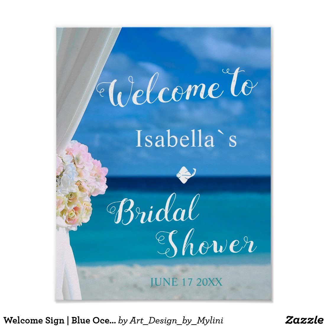 Welcome Sign | Blue Ocean Beach Bridal Shower | Zazzle.com -   14 wedding Blue ocean ideas