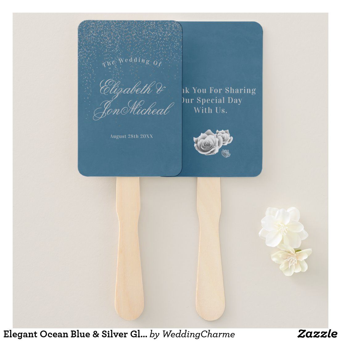 Elegant Ocean Blue & Silver Glitter Wedding Hand Fan | Zazzle.com -   14 wedding Blue ocean ideas