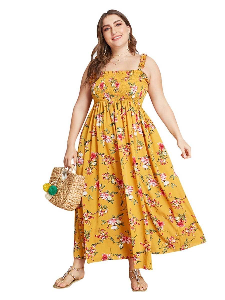 Plus Size Dress Pleated Side Split Sling Dress -   15 dress Yellow plus size ideas