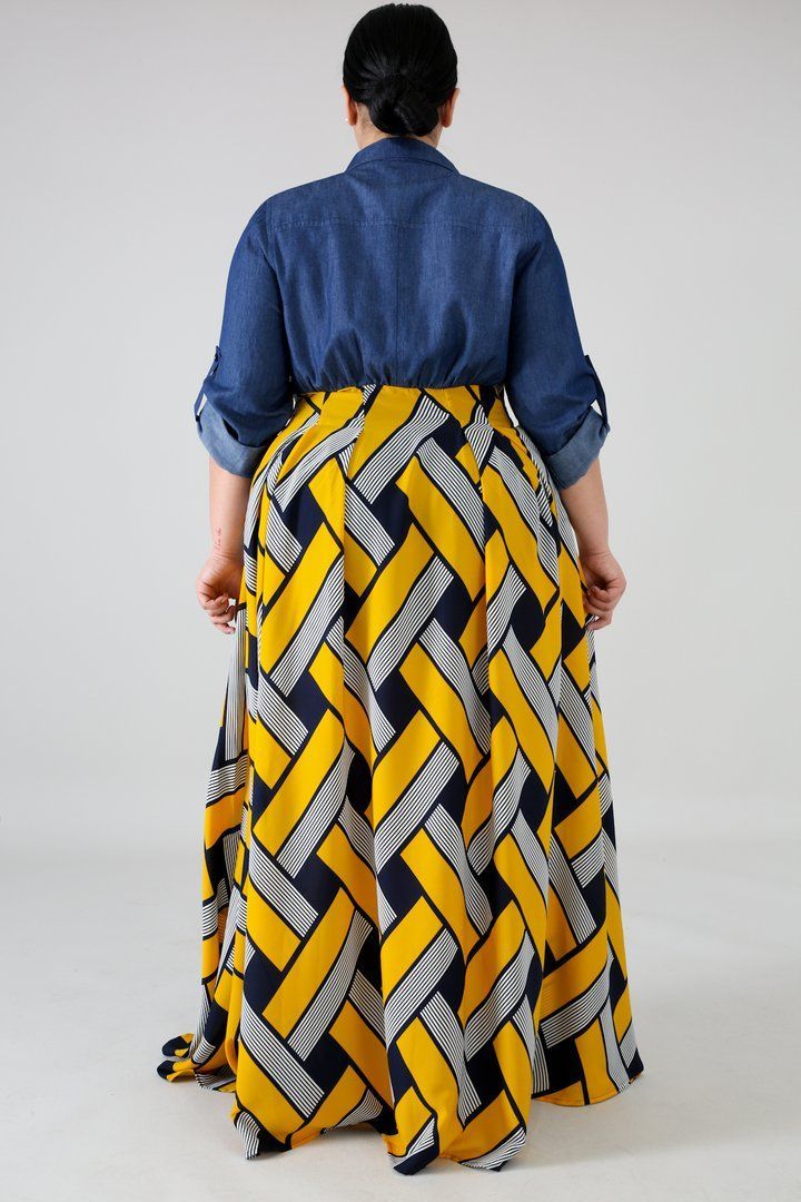 Denim Chiffon Maxi Dress -   15 dress Yellow plus size ideas