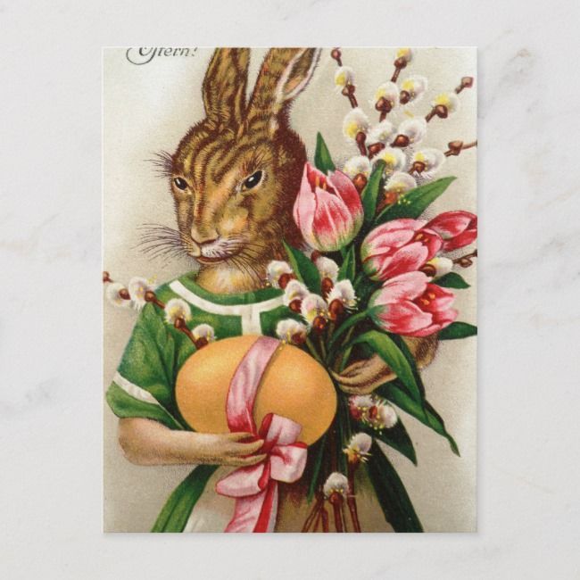 Beautiful Dressed Easter Bunny Lady Holiday Postcard | Zazzle.com -   15 holiday Easter beautiful ideas