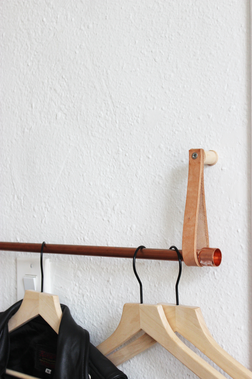 Hanging Clothes Rack - DIY Copper and Leather Hanging Clothing Rack -   16 DIY Clothes Storage wall ideas