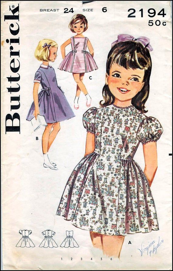 Vintage 1963-SWEET GIRL'S DRESS-Three Styles-Princess Seams-Full Flair Skirt-Sleeve Options-Buttons-Bows-Rick-Rack-Trim-Size 6-Rare -   16 dress Patterns princess ideas