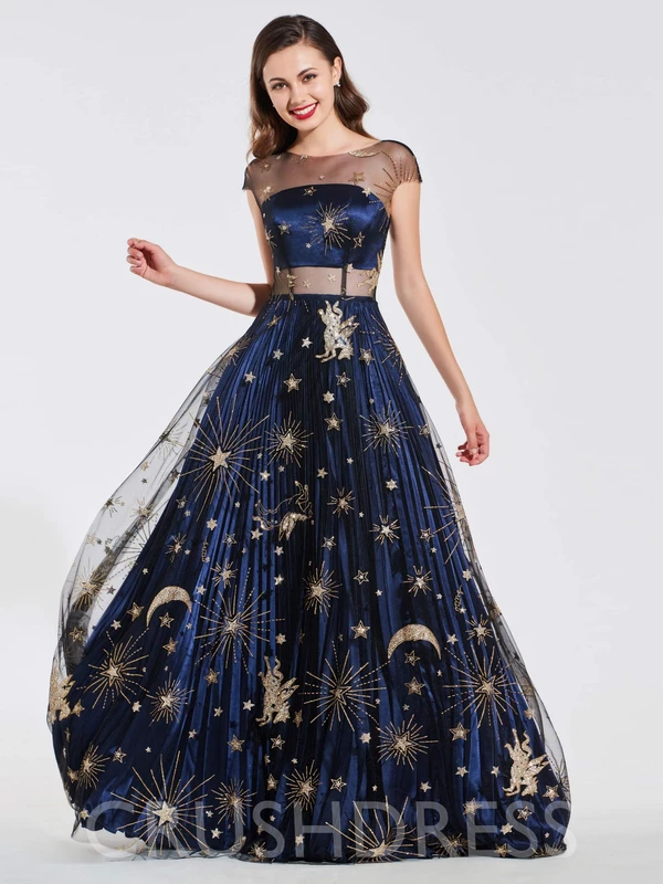 A-Line Cap Sleeves Floor-Length Pleats Evening Dress -   16 dress Patterns princess ideas