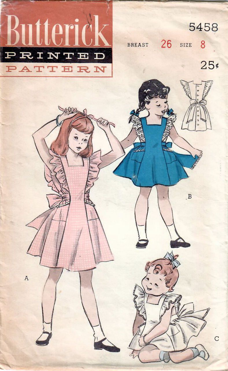 1950s Butterick 5458 Vintage Sewing Pattern Girls' Pinafore, Apron, Sundress, Princess Dress Size 8 -   16 dress Patterns princess ideas