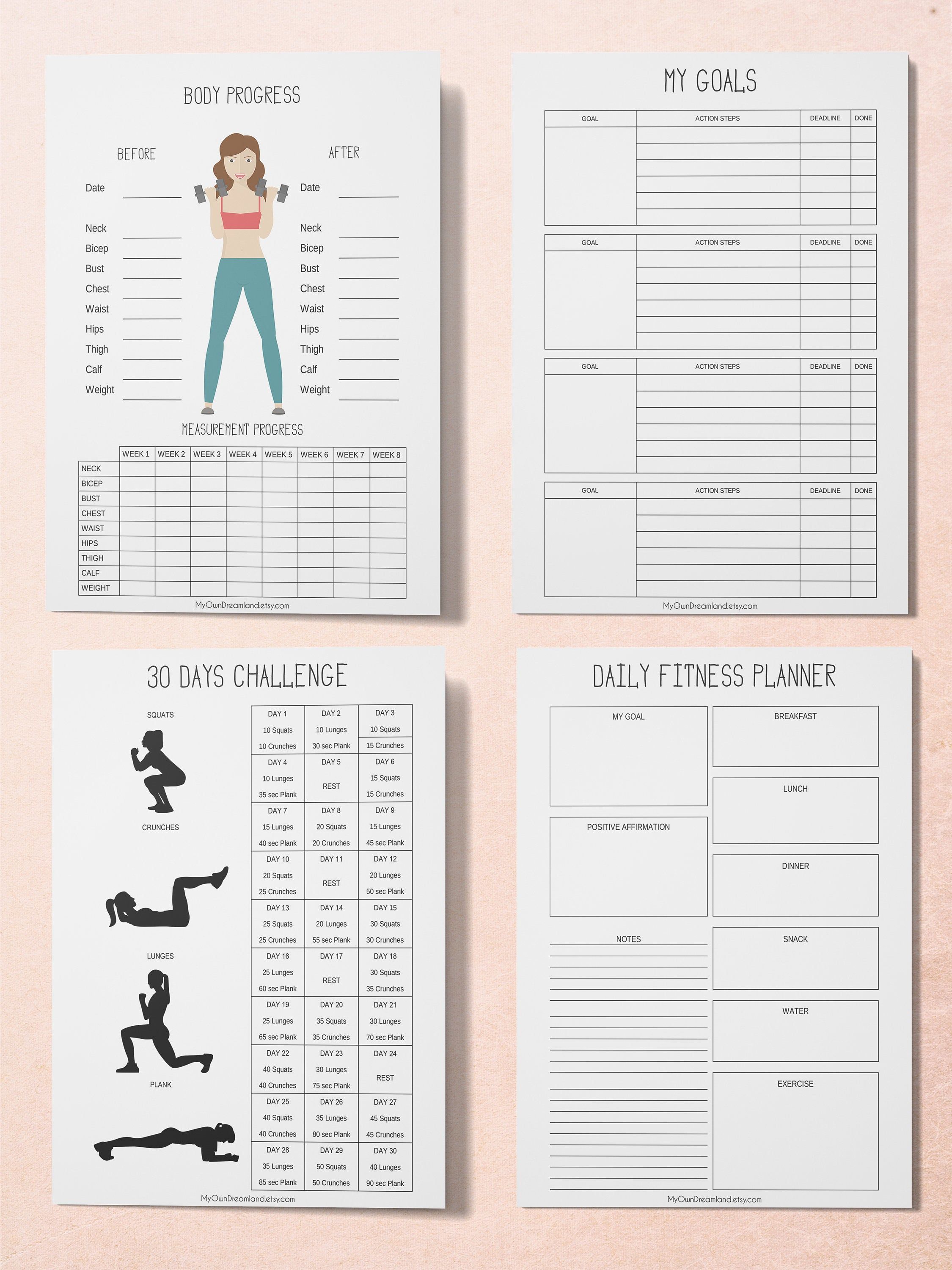 Workout Planner, Fitness Planner, Printable Planner Kit, Workout Tracker Printable -   16 fitness Journal printable ideas