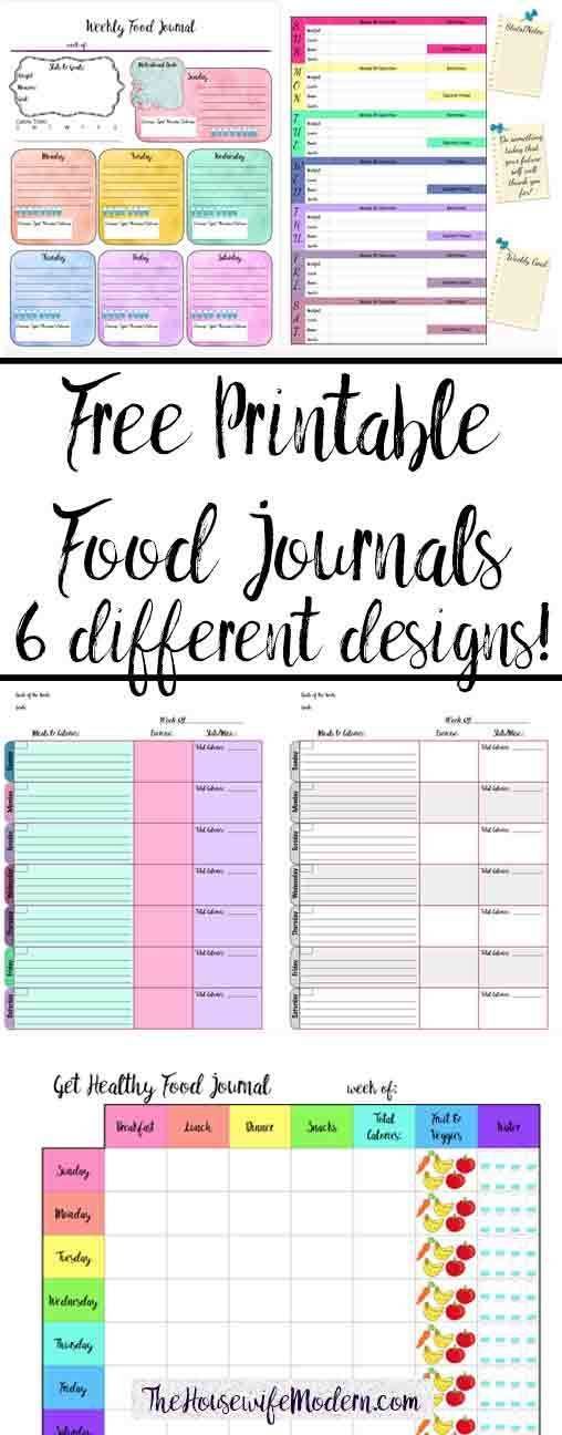 Free Printable Food Journals: 6 different designs -   16 fitness Journal printable ideas