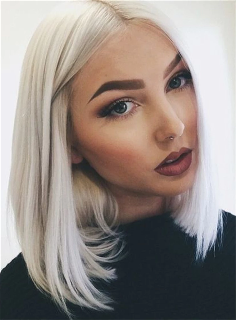 Lace Front Cap Straight Women Synthetic Hair White Bob Hairstyle Wigs -   16 hair Grey girl ideas