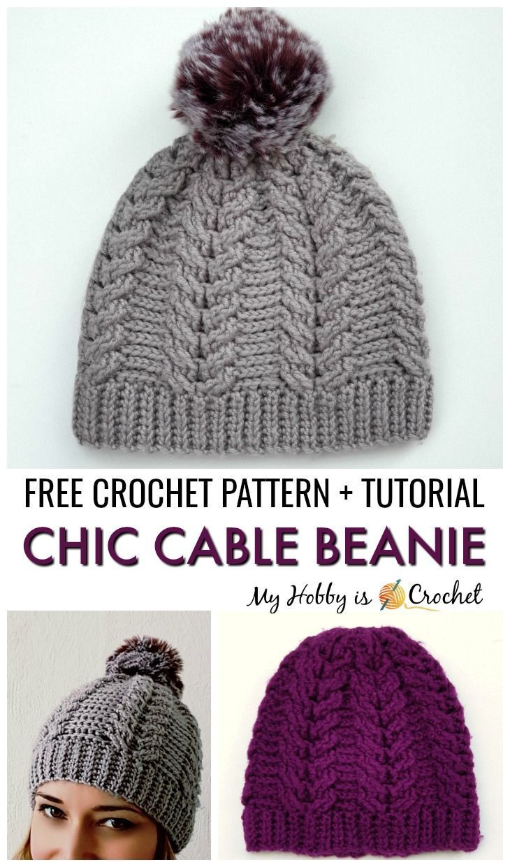 Chic Cable Beanie - Free Crochet Pattern + Tutorial Sizes: Toddler - Adult -   16 knitting and crochet Hats hooks ideas