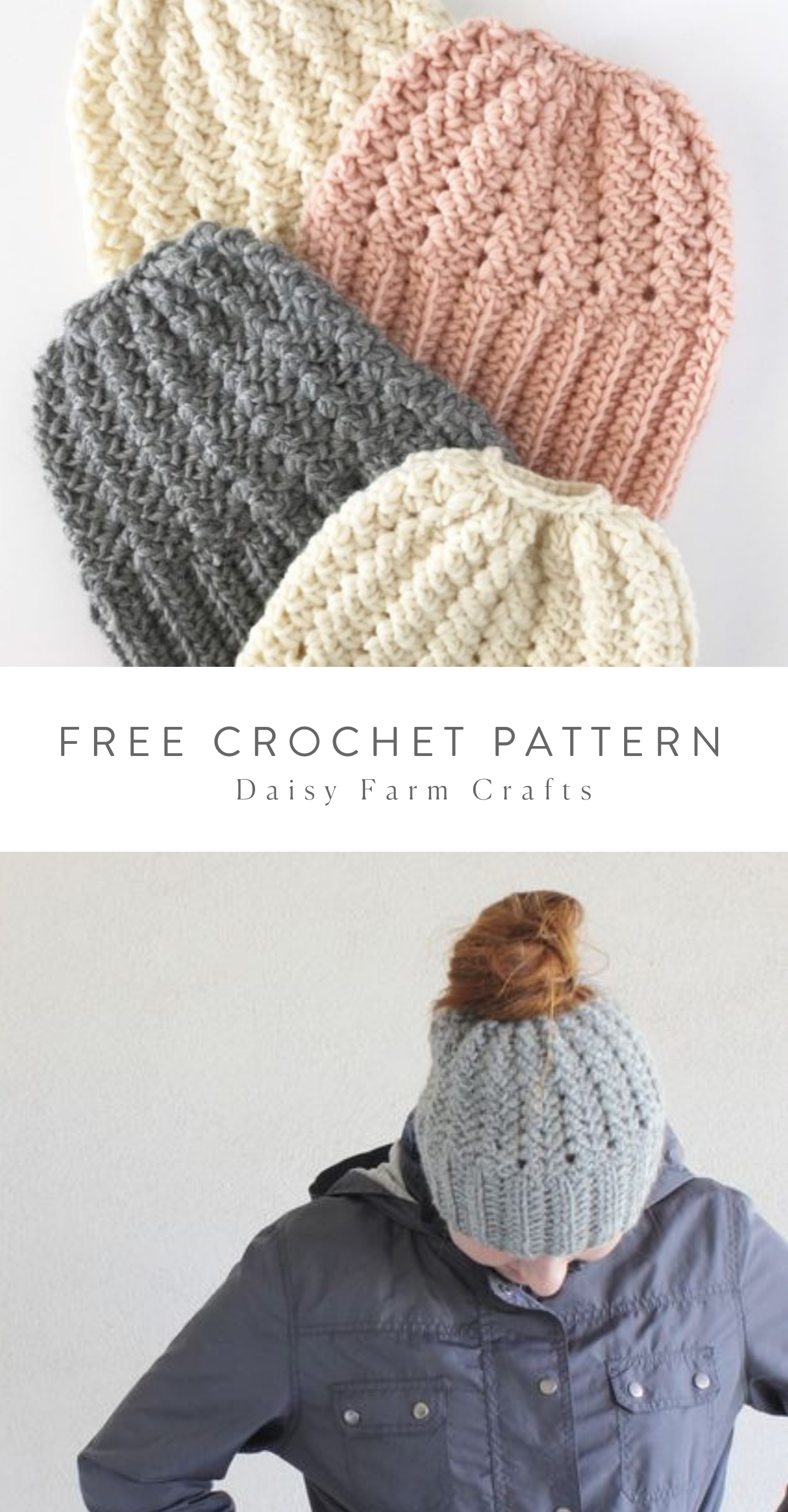 Free Pattern - Crochet Sprig Stitch Bun Beanie -   16 knitting and crochet Hats hooks ideas