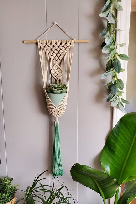 Clove hitch single plant hanger / Macrame plant wall hanging / home decor -   16 plants Hanging crafts ideas