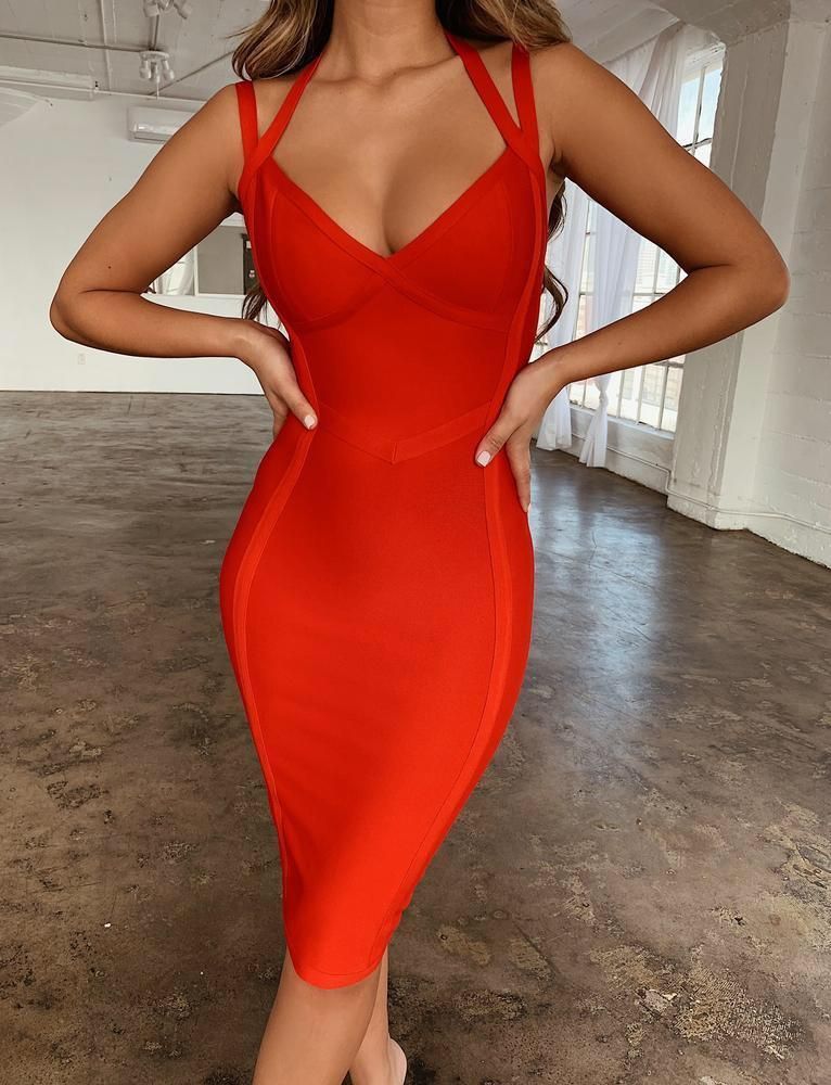 Aine Red Halter Bandage Dress -   16 red dress Bodycon ideas