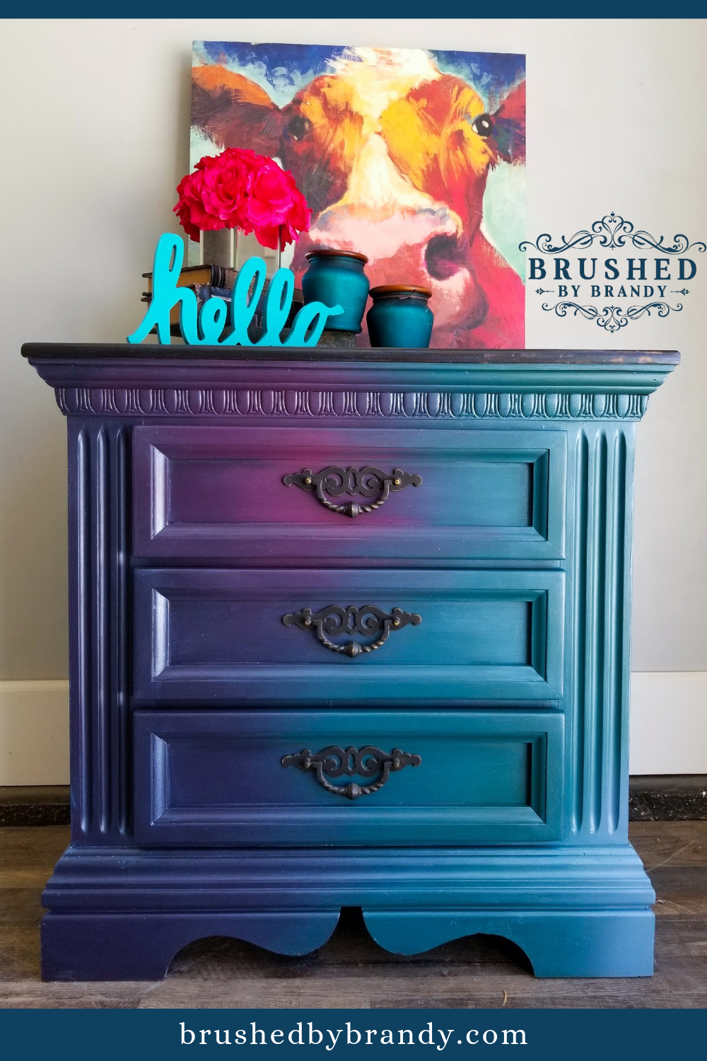 Sidetable with a Chameleon paint technique for a Mystery Box Challenge- Brushed by Brandy -   16 room decor Purple blue ideas