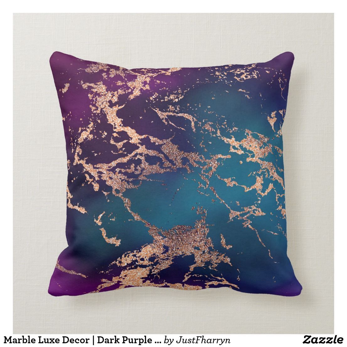 Moody Marble Decor | Luxe Deep Purple Teal Gold Throw Pillow | Zazzle.com -   16 room decor Purple blue ideas