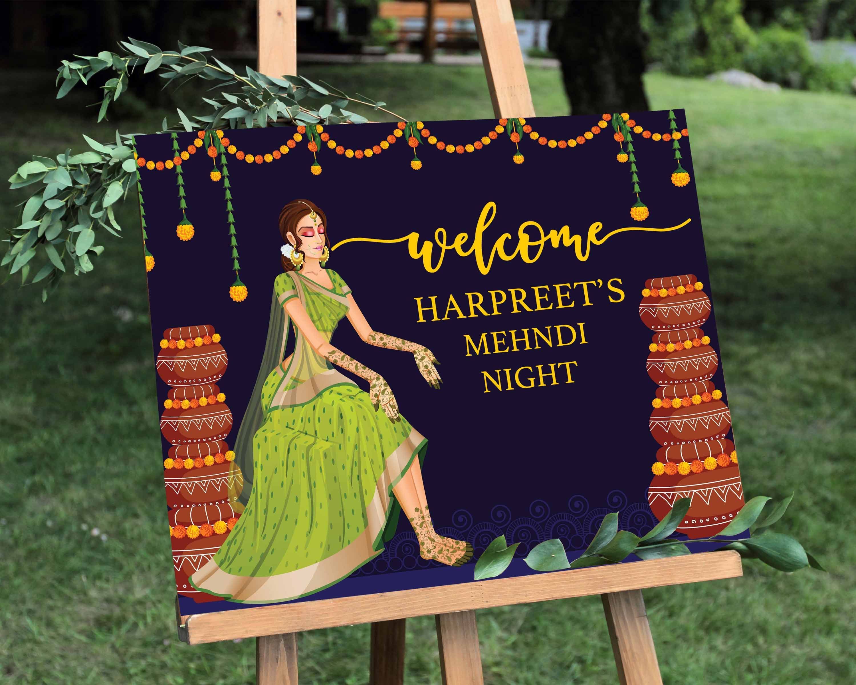 Mehndi Welcome sign, henna welcome sign, Mehndi ceremony, Mehndi ceremony sign, Indian wedding sign, Mehndi decor -   16 wedding Indian creative ideas