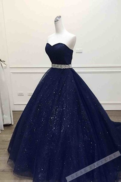 Dark blue tulle sweetheart sequins floor-length ball gown dress from Girlsprom -   17 dress Ball gold ideas