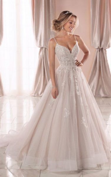 Spaghetti Strap V-neckline Ball Gown Wedding Dress With Beading And Embroidery | Kleinfeld Bridal -   17 dress Designs neckline ideas