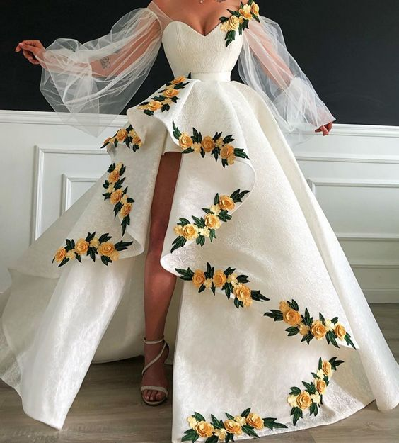 white prom dresses 2019 sweetheart neckline embroidery hand made flowers lace ball gown evening dresses long arabic -   17 dress Designs neckline ideas