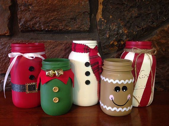 These adorable Christmas themed painted Mason jars will add holiday cheer to any -   17 holiday Crafts mason jars ideas